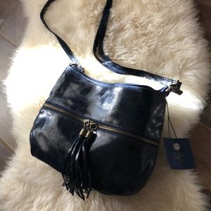 Massimo Castelli Blue Double Tassel Leather Shoulder Bag